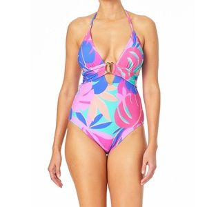 No Boundaries Junior’s Abstract Ring Front One Piece Swimsuit